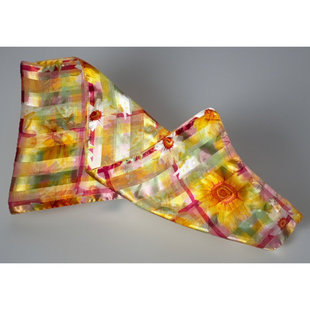 58" Scarf Plaid Daisy Flowers Long Rectangle Summer Statement Yellow Pink Green